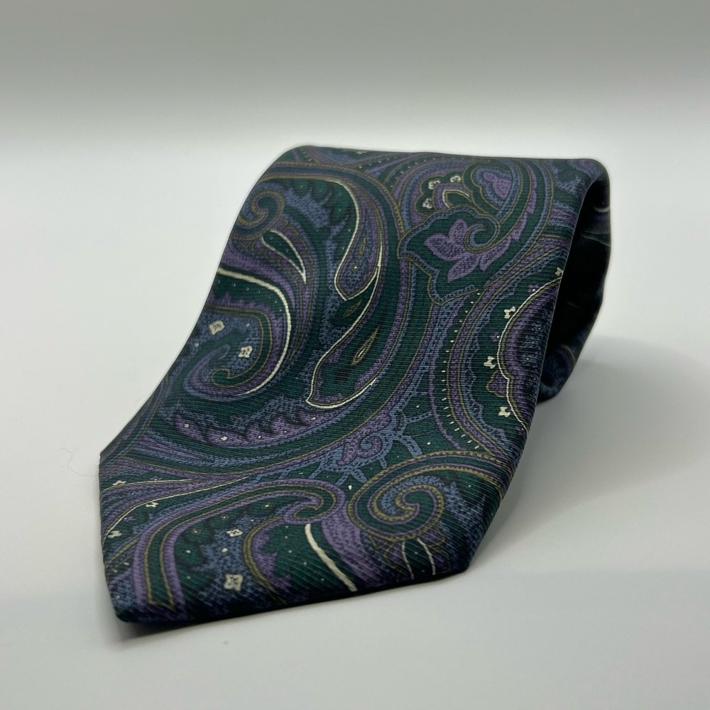 Gino Pompeii Teal/Green and Purple Paisley Men's Tie - 100% Silk